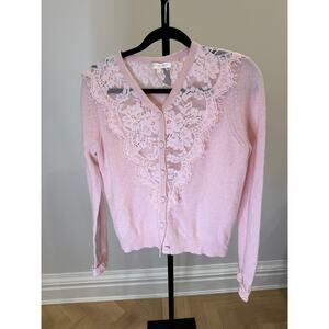 LoveShack Fancy  - Pink V neck lace cardigan - Womens Small